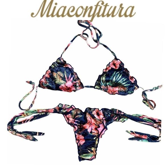 MIACONFITURA Floral Scrunched Bikini Sz S